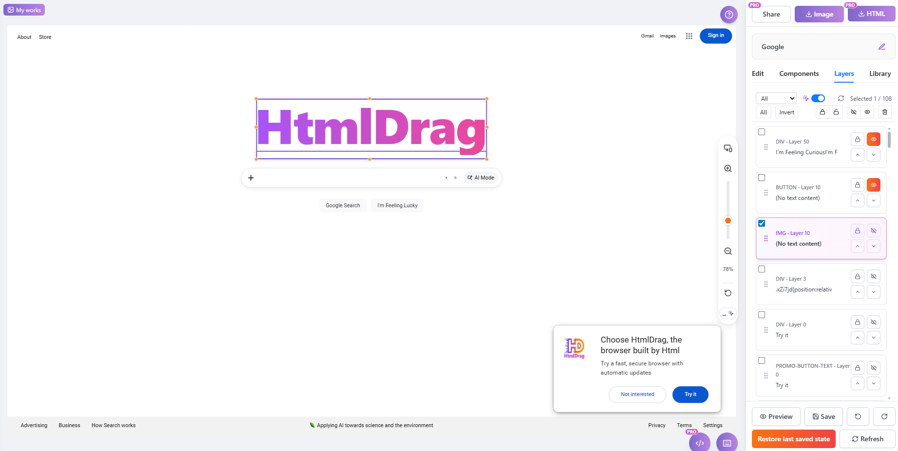 Capture d'écran de la fonctionnalité de gestion des calques