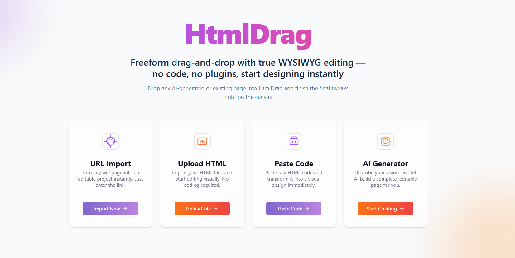 Quatre points d'entrée principaux de HtmlDrag
