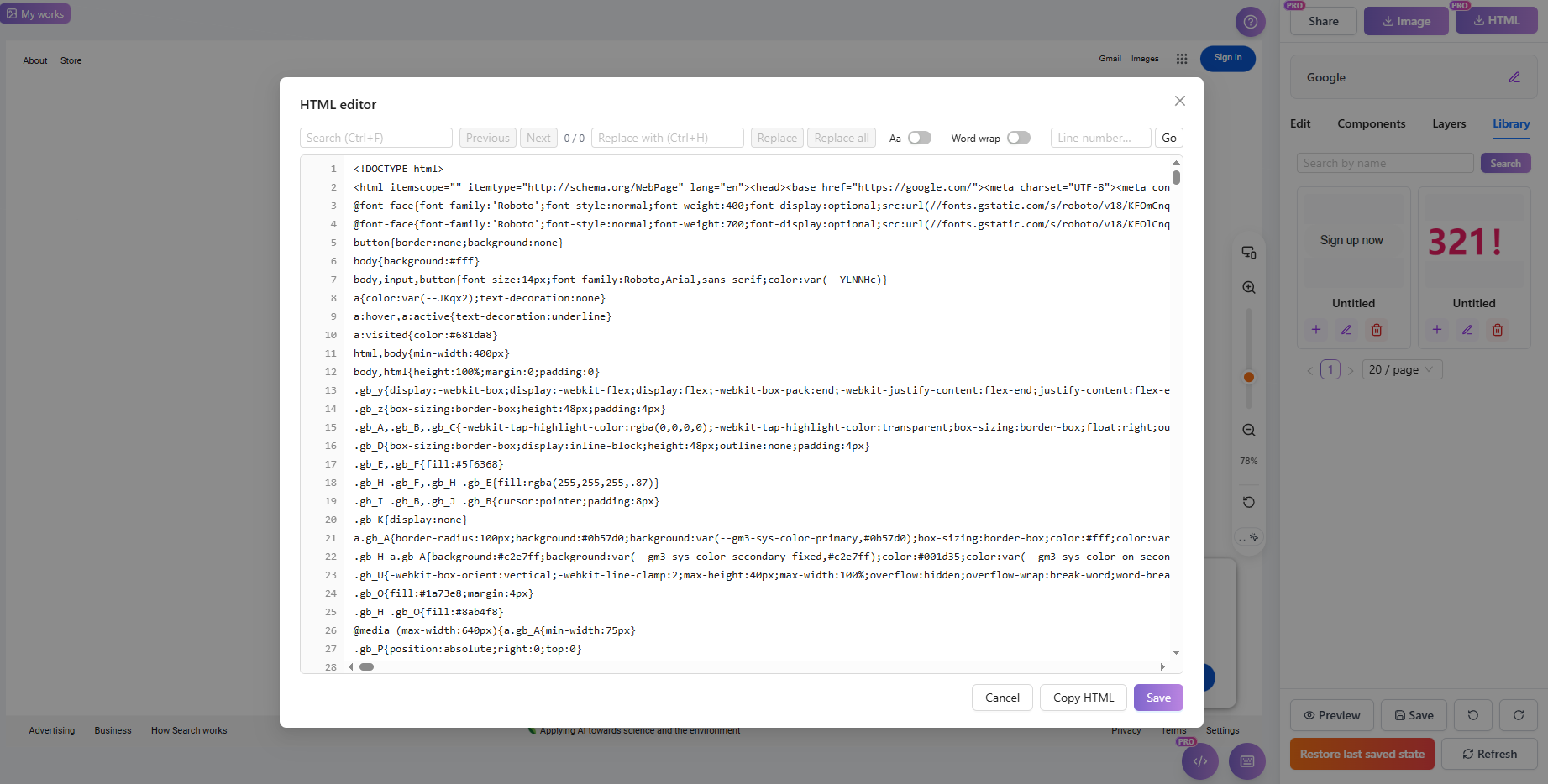 Capture d'écran de l'éditeur de code source