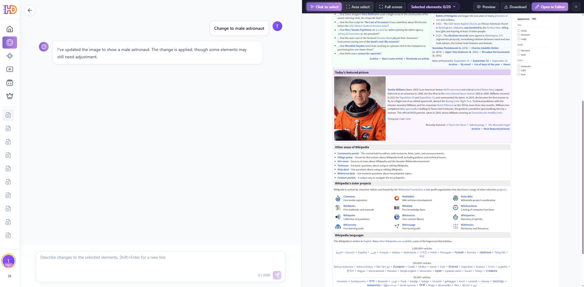 HtmlDrag AI Refinement completed result with preview and editor actions