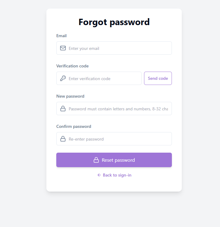 Reset Password Page